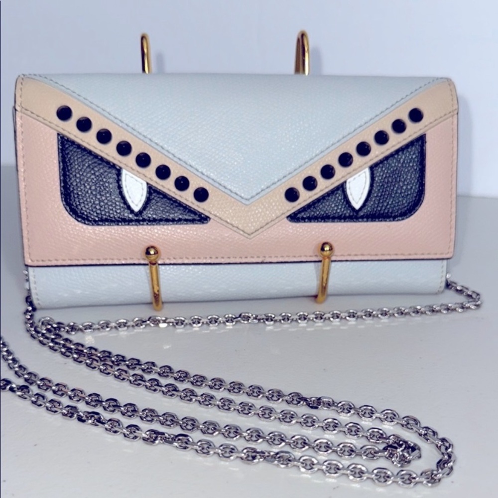 ***LOW START***
Fendi MONSTER studded Clutch Crossbody wallet with Fendi chain
